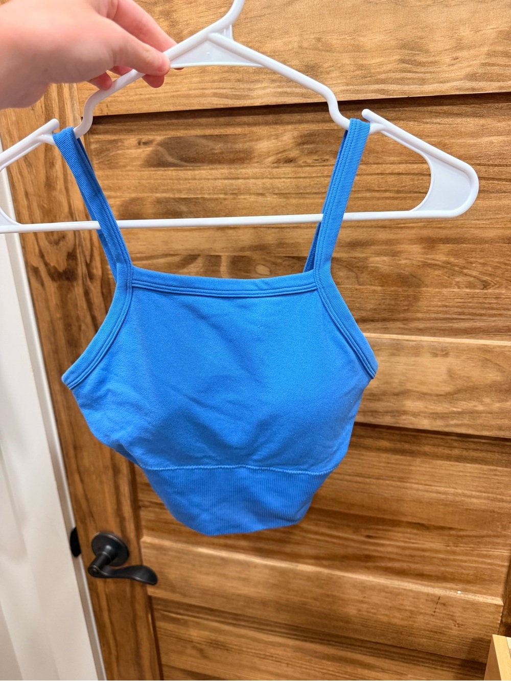 Blue Cropped Ribbed Padded Tank Top